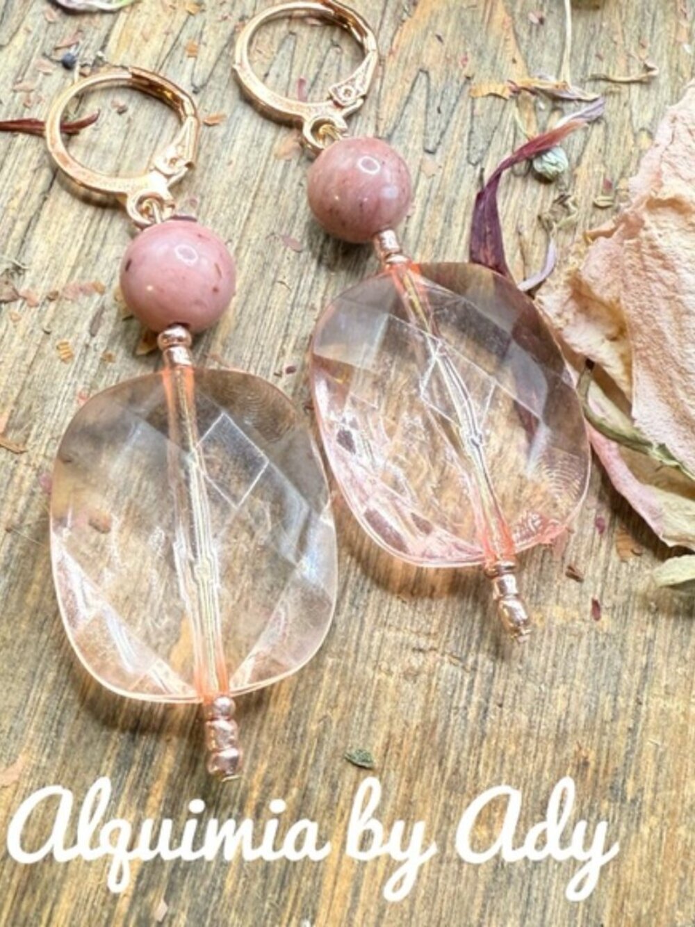 Soft Pink + Summer acrylics and rhodonite stones chunky earrings